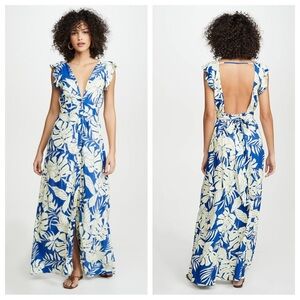 Maaji Wildest Dreams Tropical Plunge Open Back Button Front Maxi Dress Cover Up